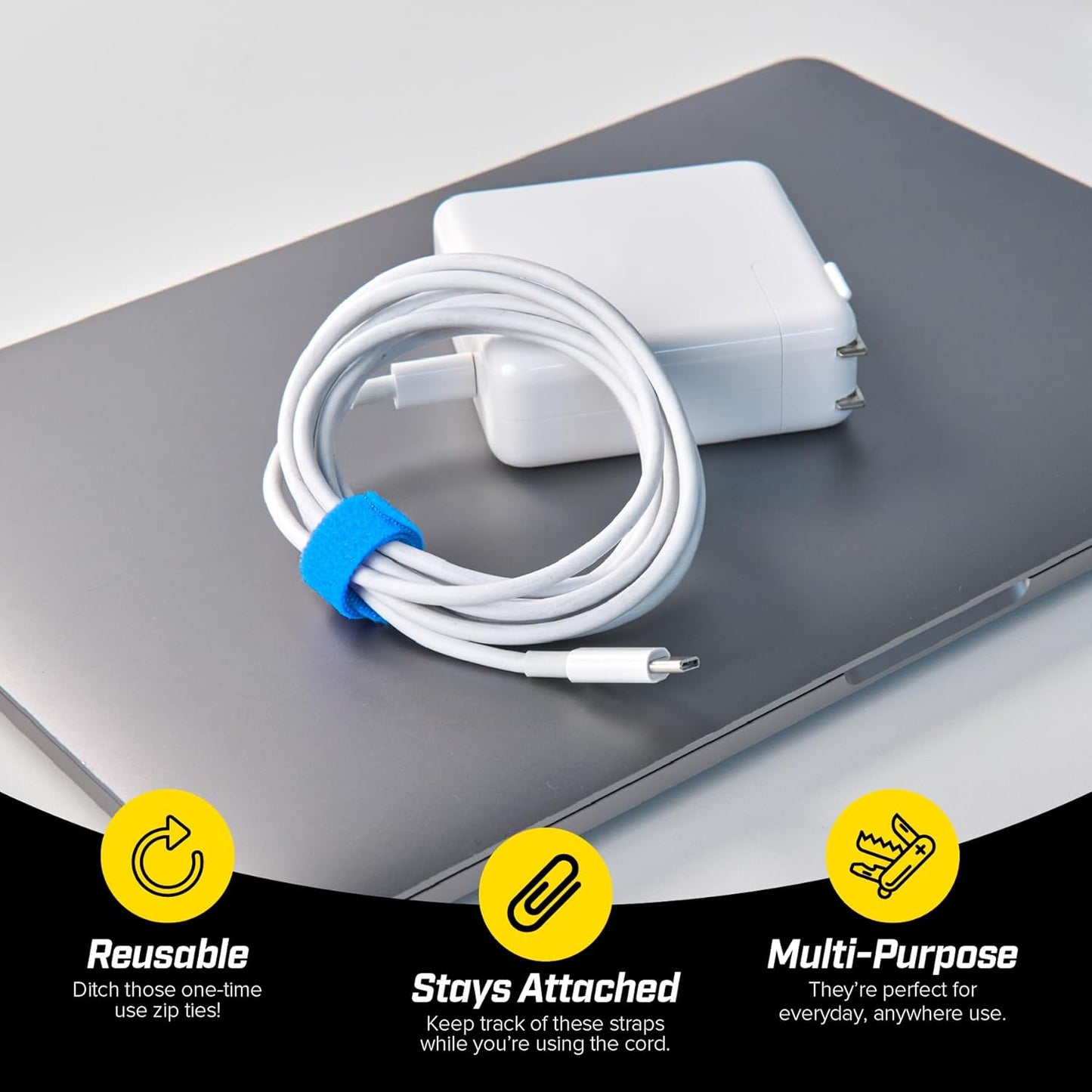 Self-Gripping Cable Ties by Wrap-It Storage, Multi-Color, 40 Pack (5 Inch and 8 Inch Straps) – Reusable Hook and Loop Cord Keeper, Cable Wrappers for Cord Management and Home Office Desk Organization