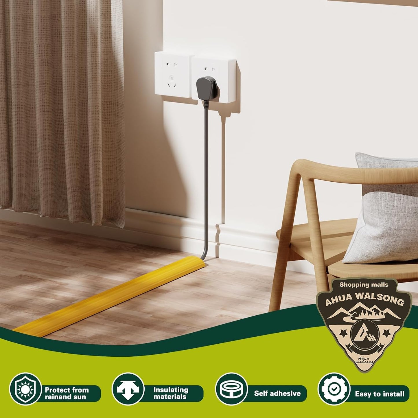 Floor Cord Cover Cable Cavity Self Adhesive Hider - Electric Cord Covers for Living Rooms, Offices - Cable Cover Protector (Wood Brown, 1.18" x 10')