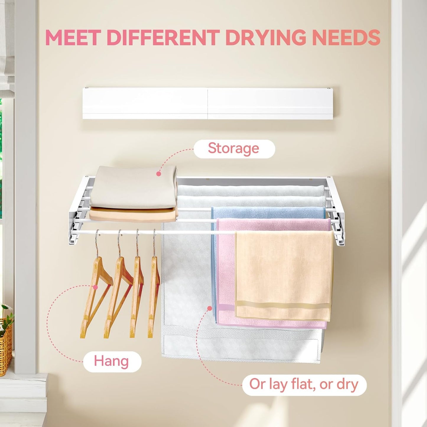 APEXCHASER Wall Mounted Clothes Drying Rack Laundry Drying Rack Retractable, Towel Racks for Bathroom Balcony Laundry Room Wall Mount, Foldable Drying Rack for Clothing, 31.5", White