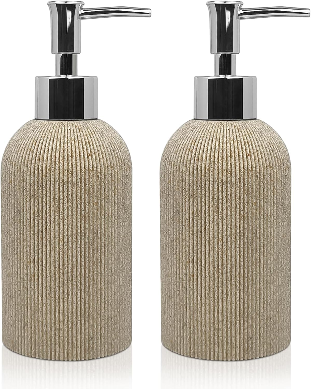 Hand Soap Dispenser for Bathroom and Kitchen Countertop, 10 oz Resin Soap and Lotion Dispensers Set with Plastic Rust Proof Pump, Boho Refillable Liquid Dish Soap Dispensers Bottle,Beige