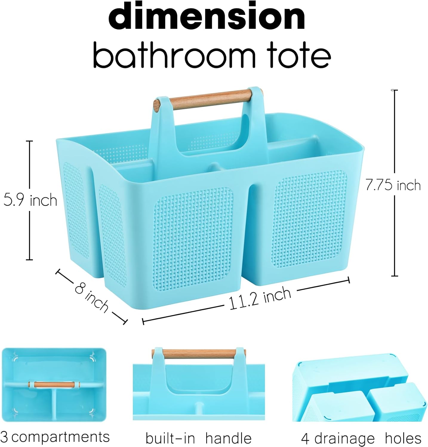 ALINK Portable Shower Caddy Basket with Compartments, Plastic Divided Cleaning Caddy Organizer Storage Tote with Handle for Bathroom, College, Dorm Room Essentials - Blue