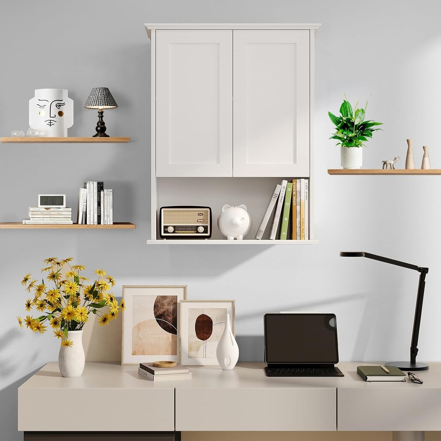 Bathroom Medicine Cabinet - Toilet Cabinet - Wall Mounted Cabinet - Multi Scene Wall Cabinet Storage Solution (Suitable for Bathroom, Kitchen, Living Room; White, Easy to Install)