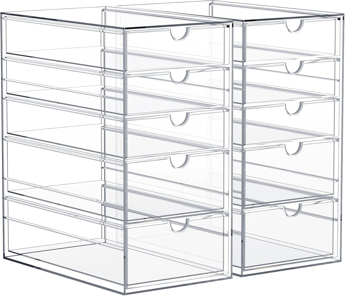 Sorbus Makeup Organizer With 10 Drawers, Acrylic Drawer Organizer for Makeup, Office Organization and Storage, Art Supplies, Jewelry, Stationary - 2 Pcs Clear Stackable Storage Bins Organizer Drawers