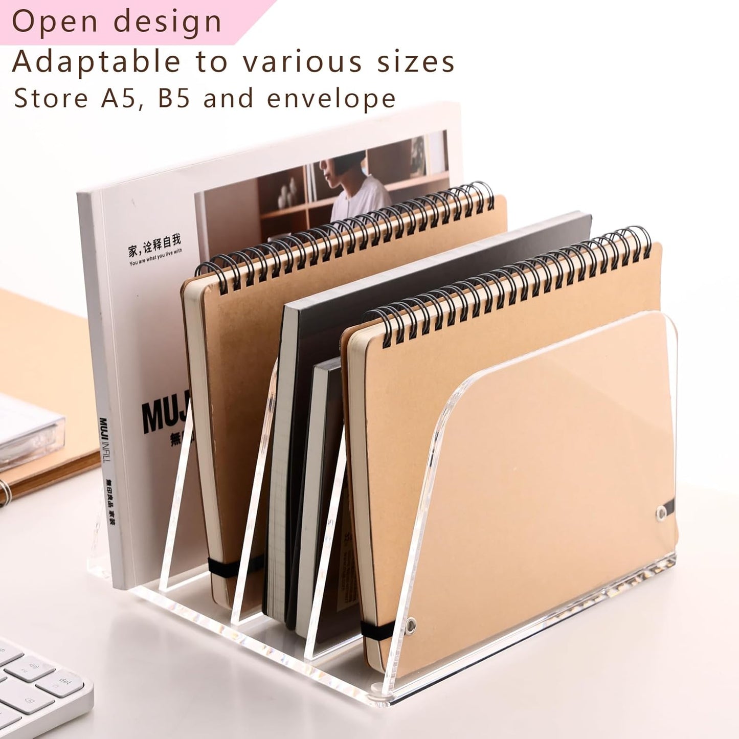 YUXUN Desk File Organizer Upright Clear Acrylic Desktop Organizer File Sorter Office Organization File Holder 4-Section Bookshelf for Home, Office & Classroom