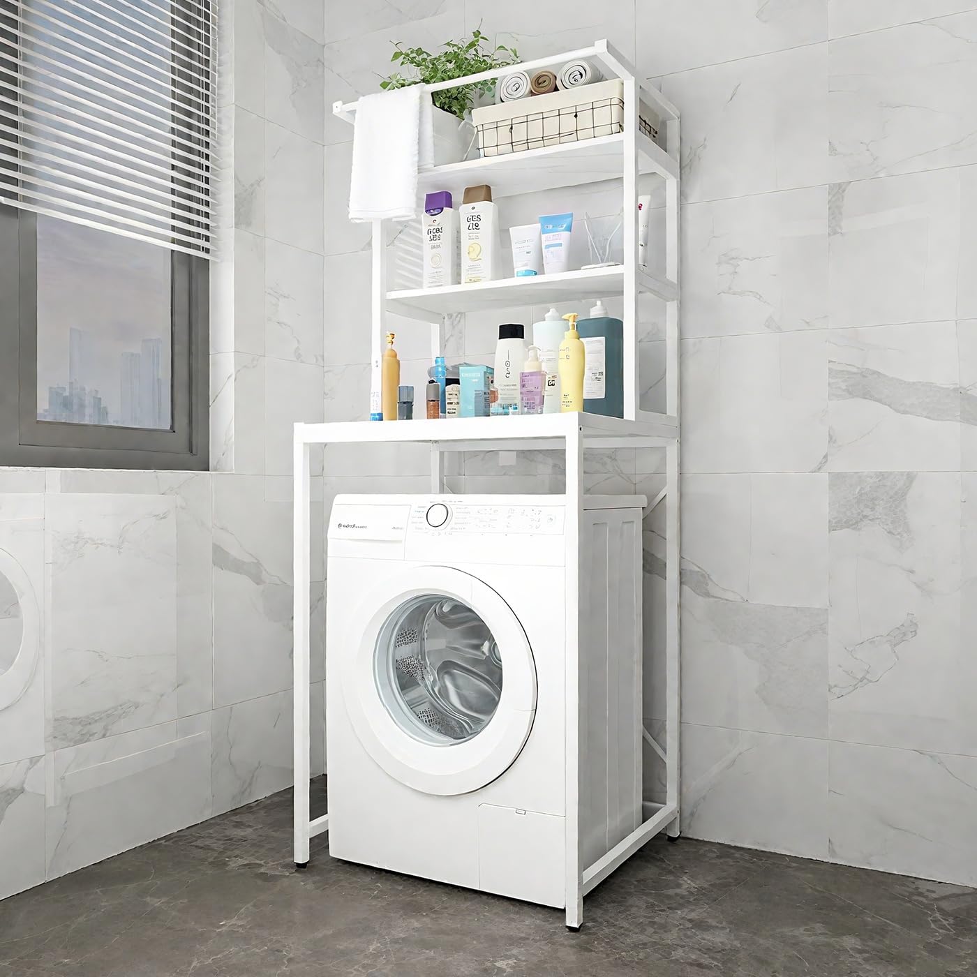 Gdrasuya10 White Over The Washer & Dryer Storage Shelves, 3 Tier Washing Machine Storage Shelf Utility Rack Standing Laundry Storage Shelf Organizer Save Space for Laundry Room