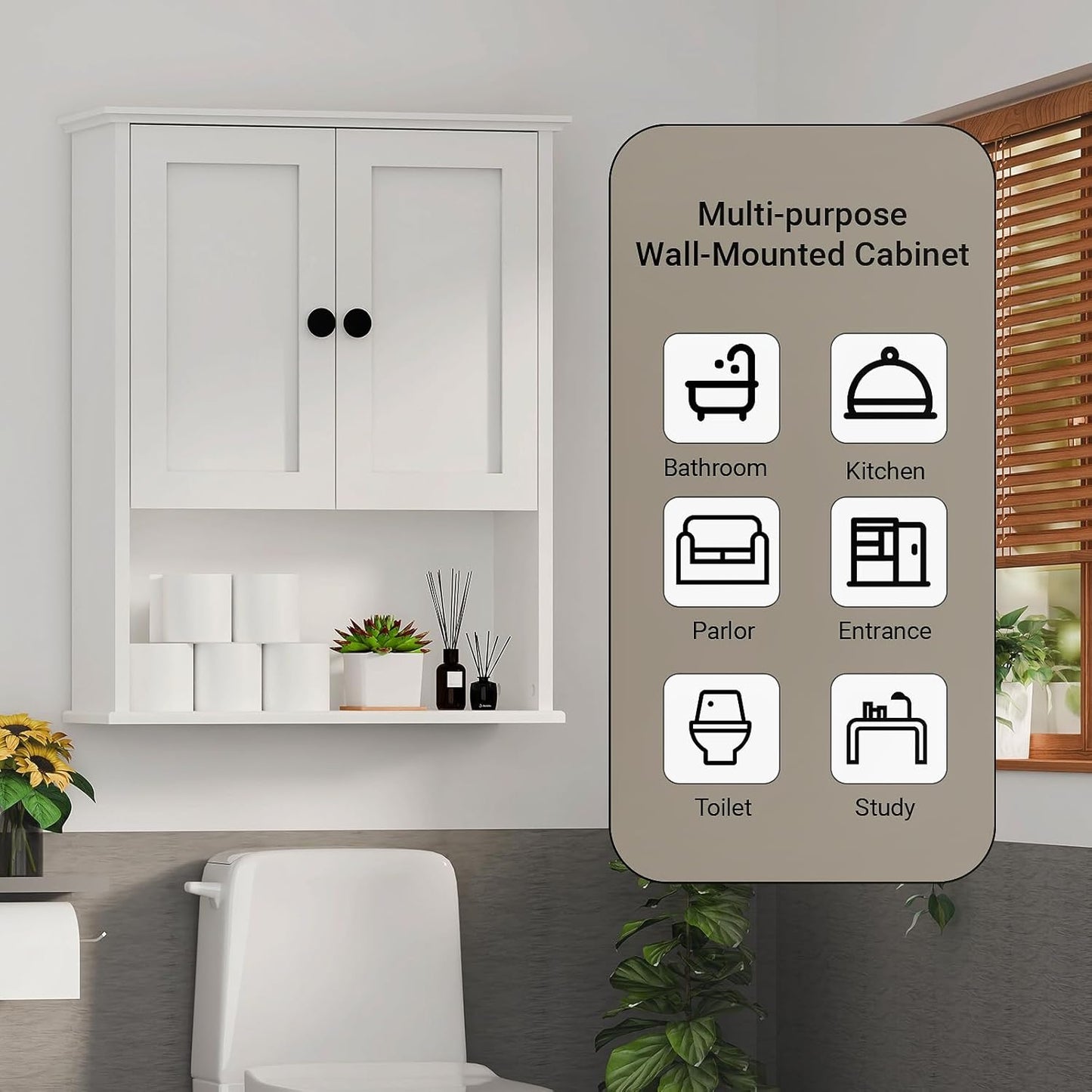 Bathroom Medicine Cabinet - Toilet Cabinet - Wall Mounted Cabinet - Multi Scene Wall Cabinet Storage Solution (Suitable for Bathroom, Kitchen, Living Room; White, Easy to Install)