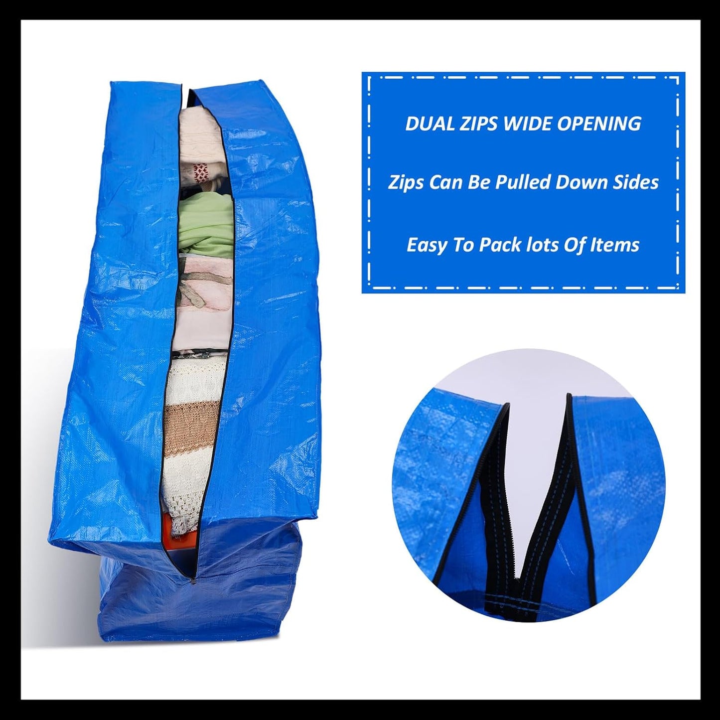 4 Pcs 66 Gallon Large Moving Bags with Zipper and Handles Foldable Storage Duffle Bags Heavy Duty Extra Large Totes for College Dorm Travel Clothes Blankets Bedding (4 Colors)