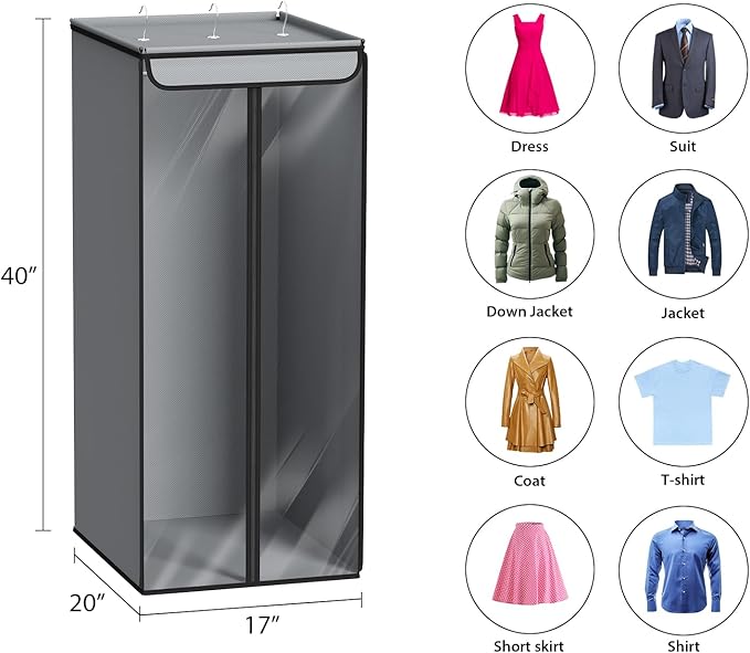 Univivi Garment Bags for Hanging Clothes, Large Clothes Storage Bags Closet Organizer with Clear Window, Premium Hanging Garment Storage Bag for Suits, Coats, Jackets, 40", 2-Pack (Grey)