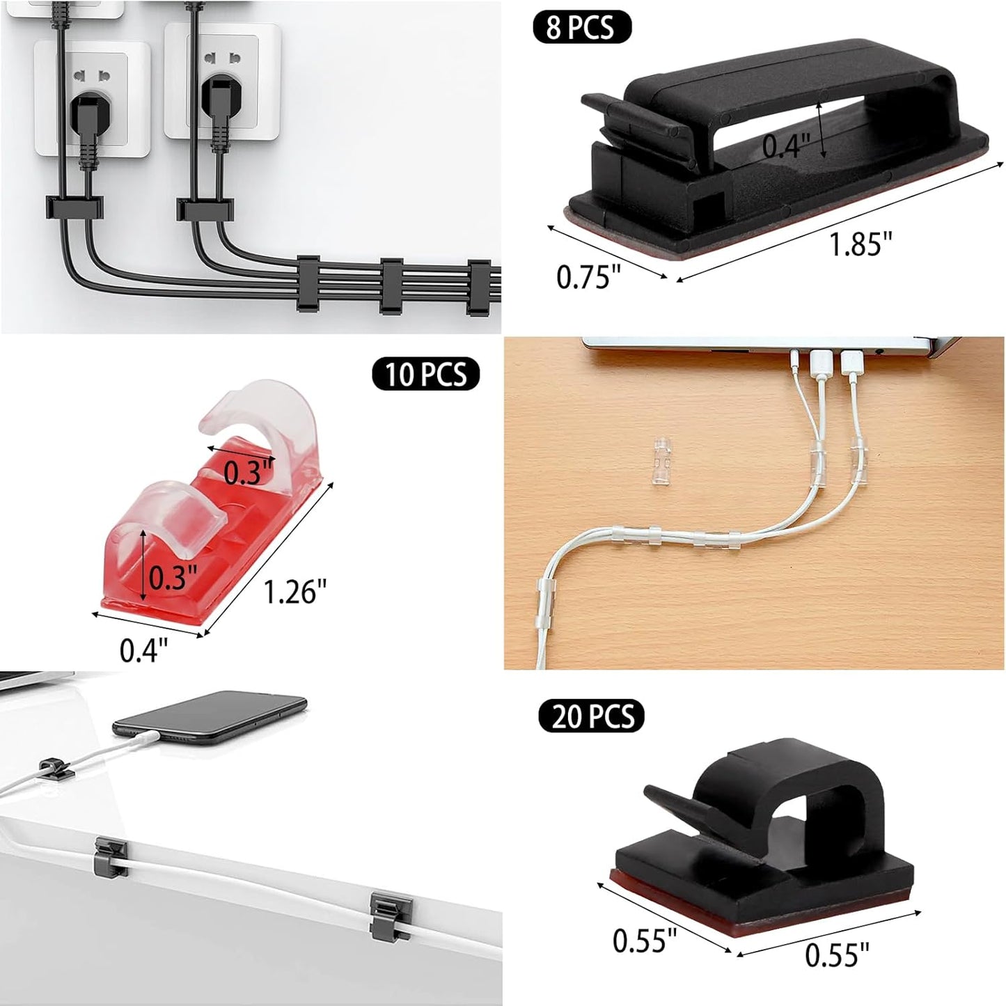 604 Pcs Cable Management Kit, 4 Cord Organizer Sleeve, 7 Cable Holder, 38 Adhesive Cord Clips, 40 Pcs+5 Roll Cable Organizer Straps 200 Cable Ties 300 Cable Wire Clips for PC TV Under Desk