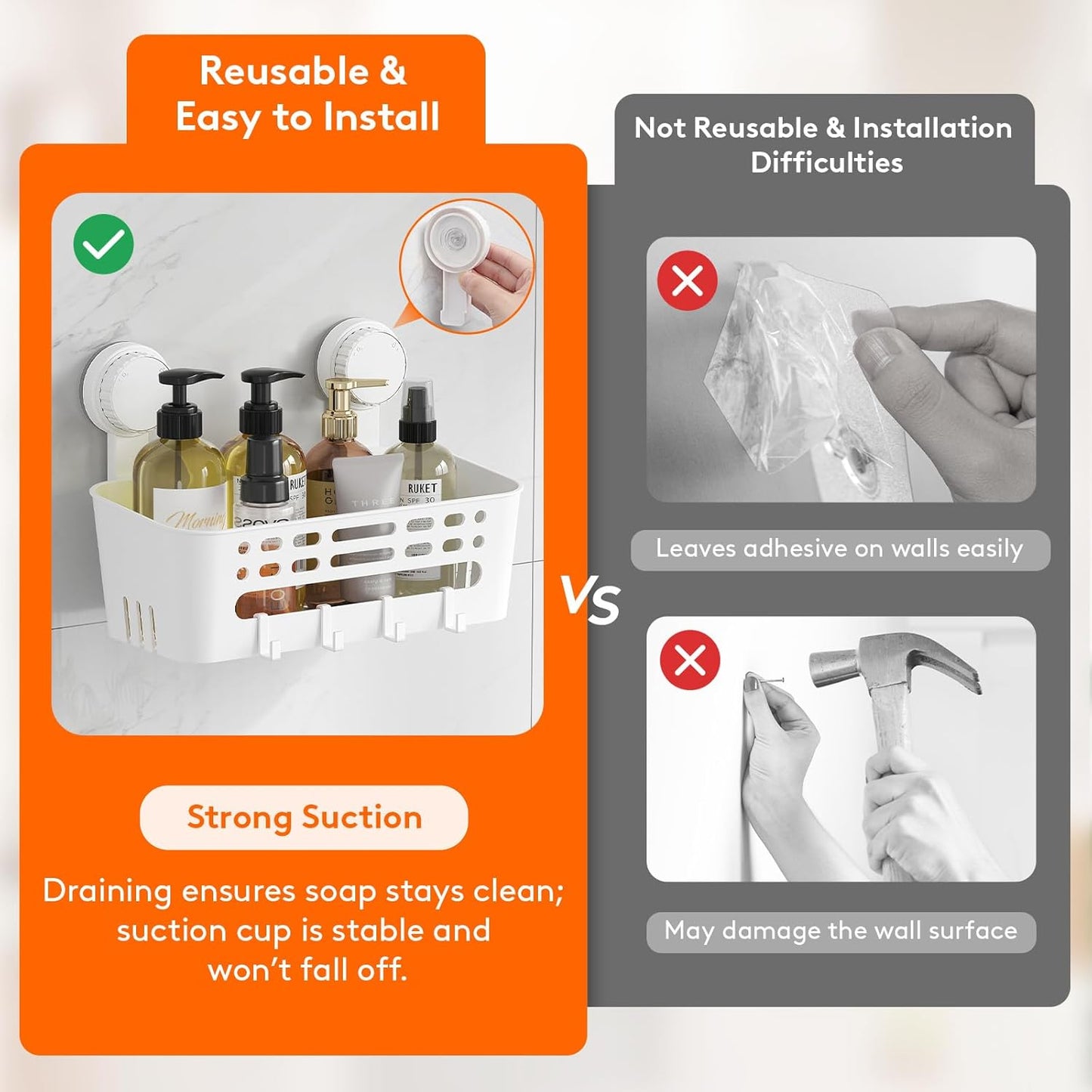 Lifewit Shower Caddy Suction Cup, 10.4inch Removable Shower Shelves for Inside Shower, NO-Drilling Bathroom Organizers and Storage Rack for Shampoo Strong Vacuum Suction, 3 Pack