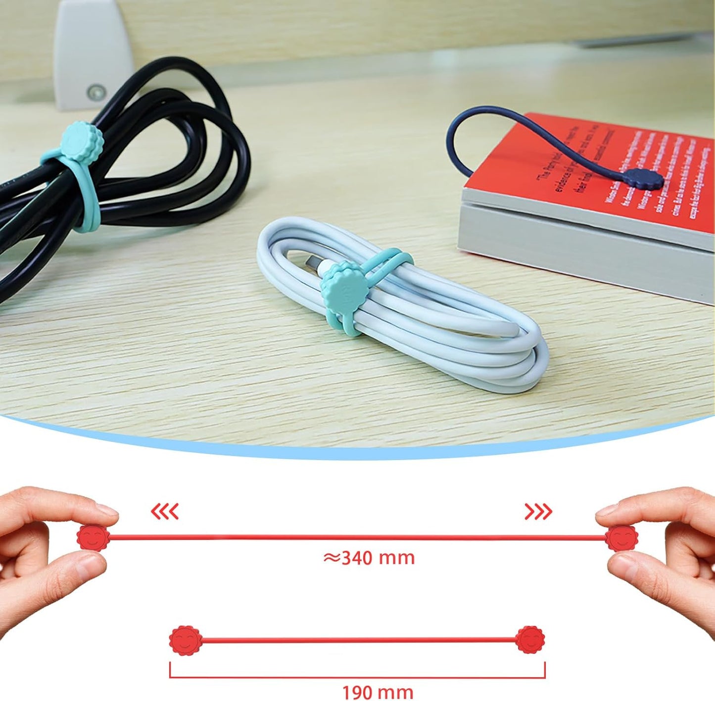 Rich&Ray Magnetic Reusable Silicone Cable Ties, Phone Cord Holder, Magnetic Cable Ties for Headphone Cables, Charging Cable Organizer, Book Markers, Hanging Stuff - 7.48'' (9Color - 9pack)