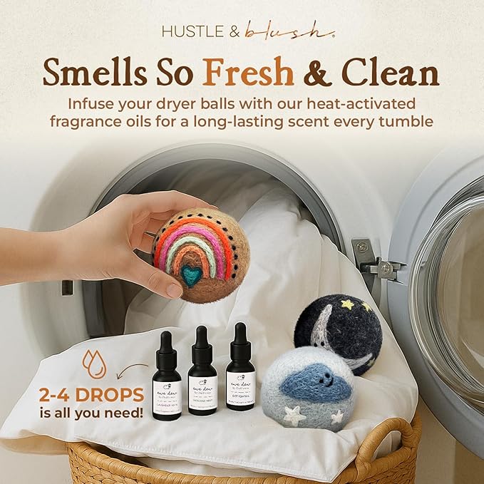 Hustle & Blush Fluff Ewes Wool Dryer Balls 6 Pack - XL Rainbow or Shine Premium New Zealand Laundry Set, Reduces Drying Time, Static Control, Chemical Free, Ideal Holiday Gifts for Women & Men