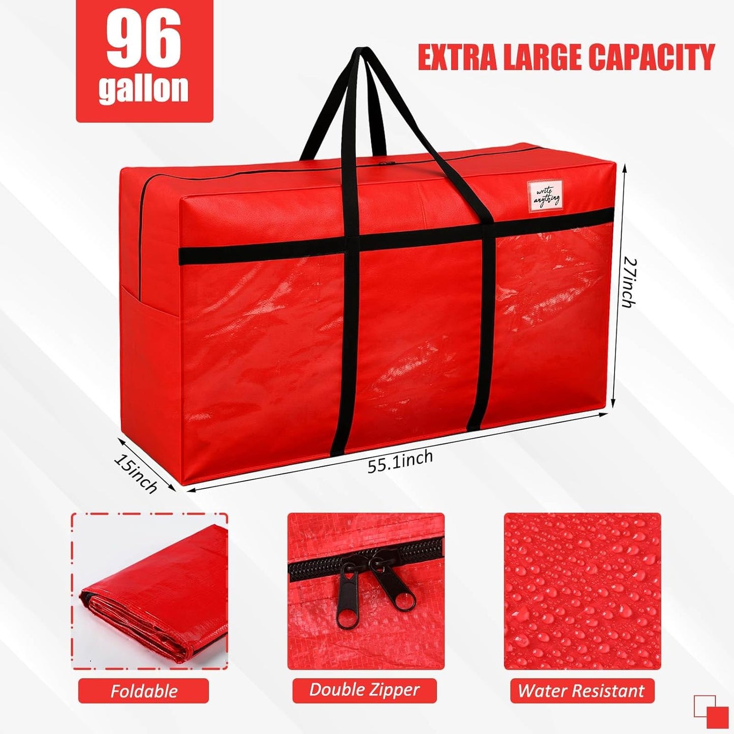 4 Pcs 96 Gallon Large Moving Bags with Zipper and Handles Foldable Storage Duffle Bags Heavy Duty Extra Large Totes for College Dorm Travel Clothes Blankets Bedding Moving (Red)