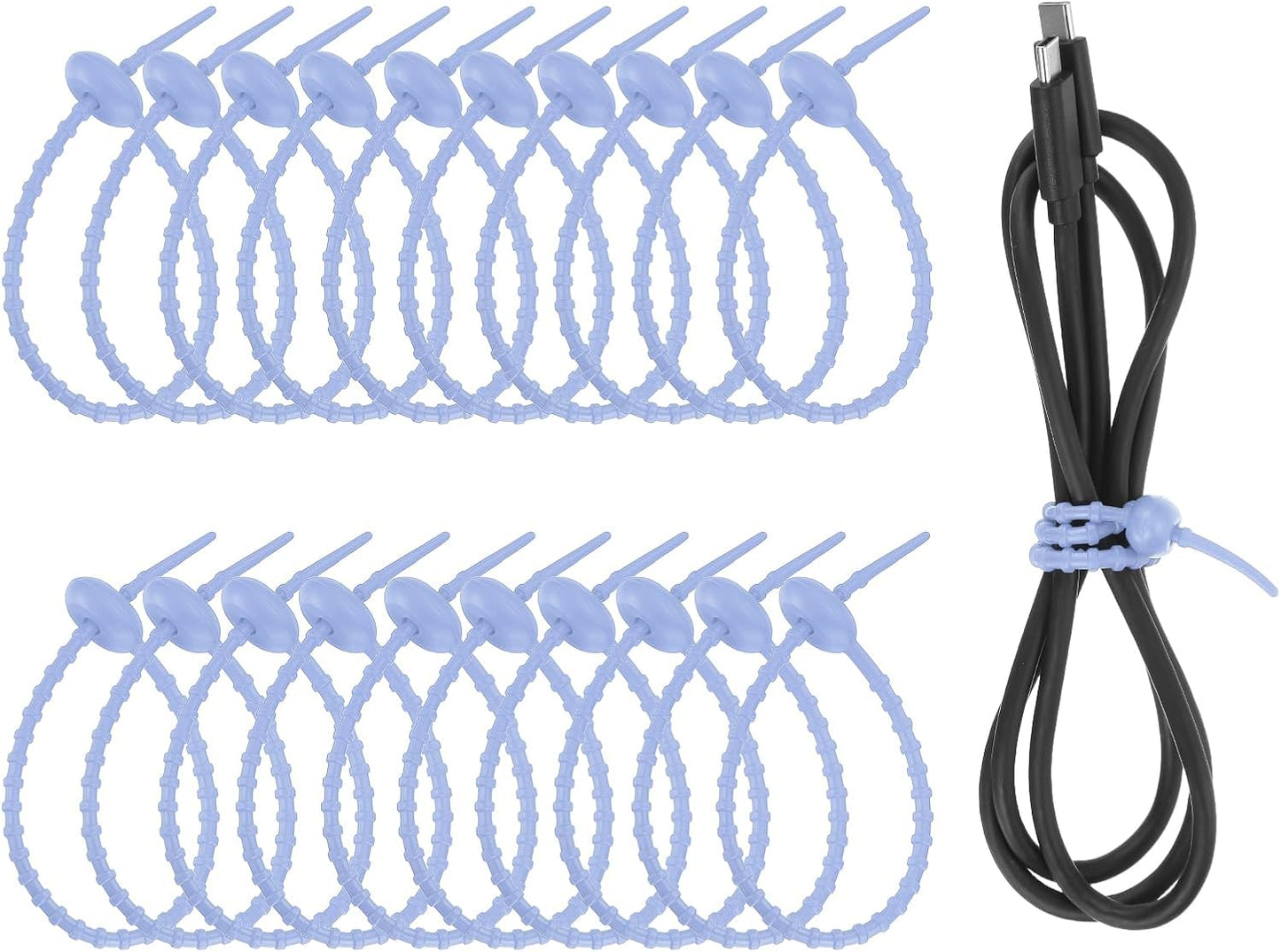 uxcell 20 Pcs Silicone Ties Bag Clip, 8.5 Inch Multi Purpose Silicone Zip Ties Reusable Rubber Zip Tie, Cable Strap Cord Organizer for Home Office Food Bag Wires Cables, Pink Purple