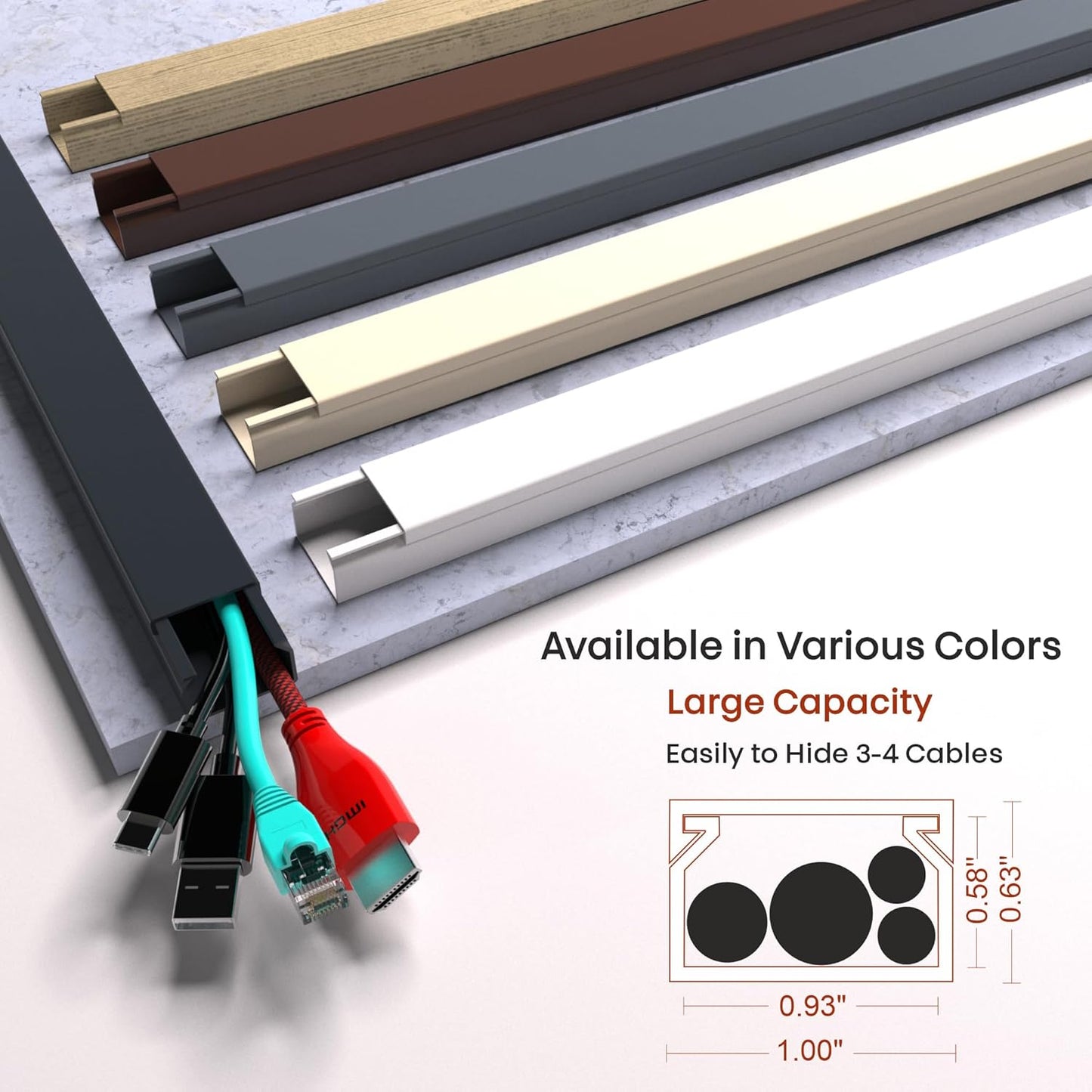 Black Cord Cover Wire Hider - 157in Large Cable Concealer, Cord Hider for Wall Mount TV, Cable Raceway Kit, Extension Cord Cover Indoor, Electrical Wire Cover, Cable Management Wall, Wire Molding