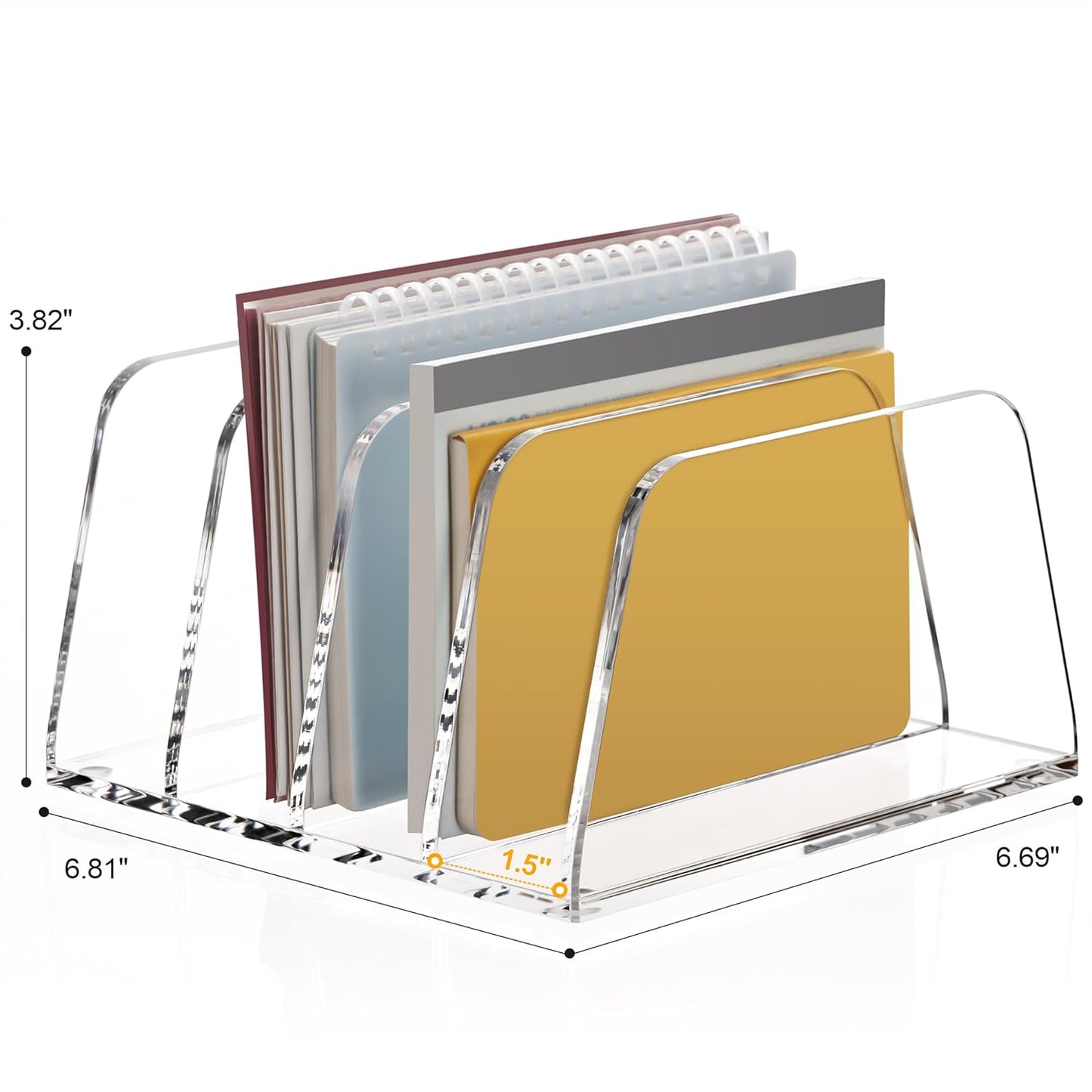 YUXUN Acrylic Mail Sorter for Desk, 4 Compartment Letter & Document Holder with Non-Slip Base, Small File Holders for Bills, Envelopes, Letters,Mails, Papers, Clear Office Supplies for School Home