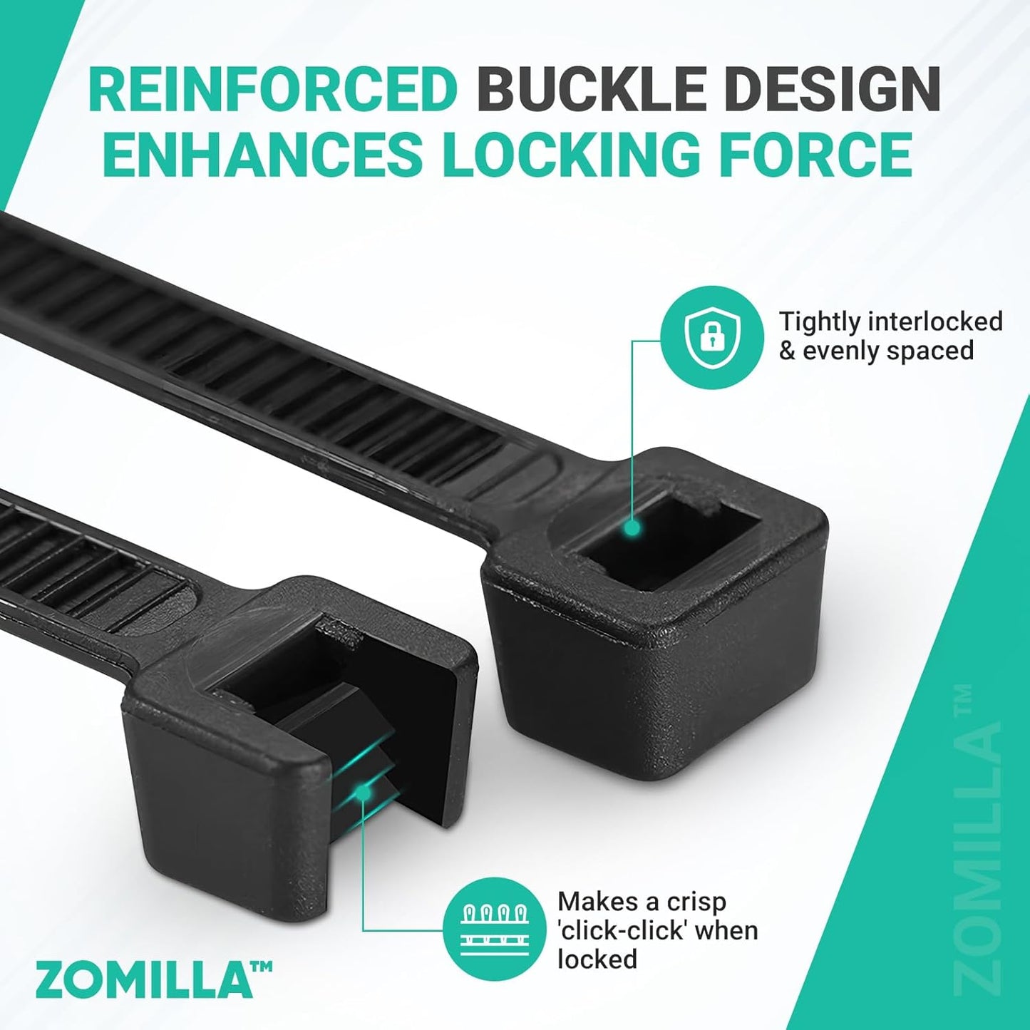 Heavy Duty Zip Ties 12 Inch, Zomilla Cable Ties With 200 LBS Tensile Strength, 100 PCS Zip Ties For Outdoor & Indoor Use, Extra Strong Self-Locking Zipties, UV Resistant Nylon Cable Tie - Black