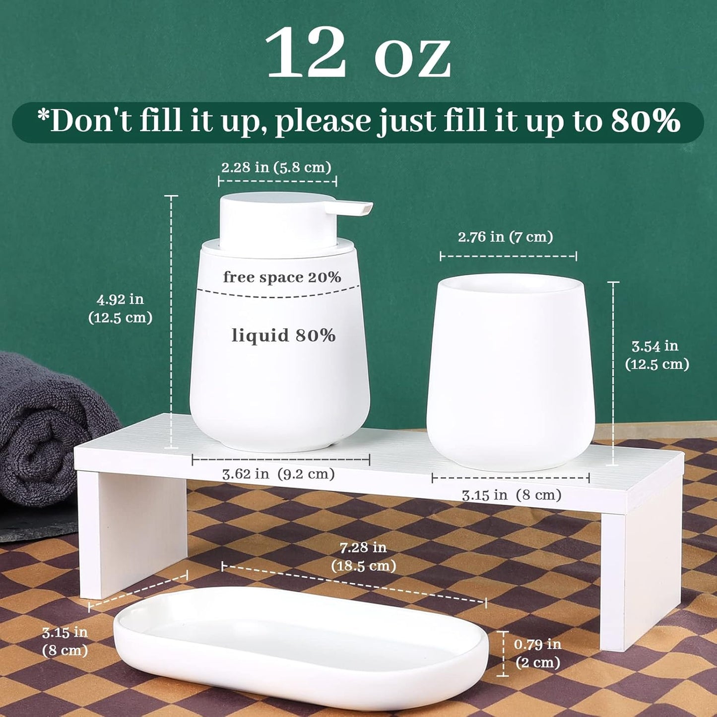 BosilunLife Bathroom Accessories Set 3 pcs - Bathroom Ceramic Foaming Soap Dispenser Set Farmhouse White Bathroom Decor, Foam Soap Dispenser and Toothbrush Holder/Tumbler Cup, Tray