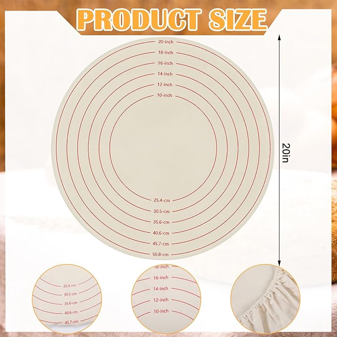 20 Inch Christmas Traditional Lefse Making Pastry Cloth, Round Baking Mat with Measurements, Lefse Making Accessory for Rolling Dough and Baking Kitchen Supplies (Not Include Board)