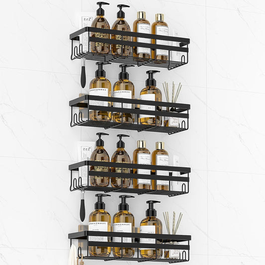 WOWBOX Shower Caddies 4 Pack - Adhesive Hanging Shower Shelf - Bathroom Organizers and Storage, No Drilling Stainless Shower Shelves for Home Decor, Bathroom Accessories (Large)