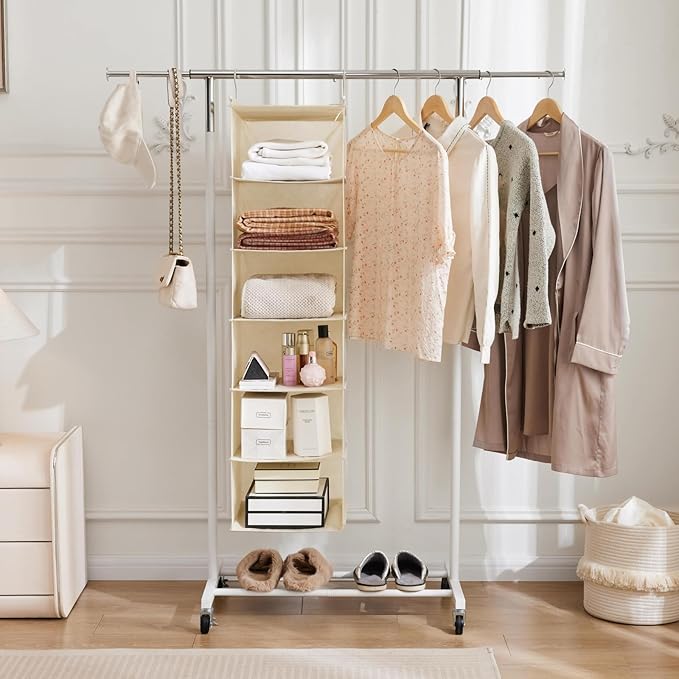 MAX Houser 6 Tier Shelf Hanging Closet Organizer, Closet Hanging Shelf with 2 Sturdy Hooks for Storage,2 Pack, Foldable (Yellow)