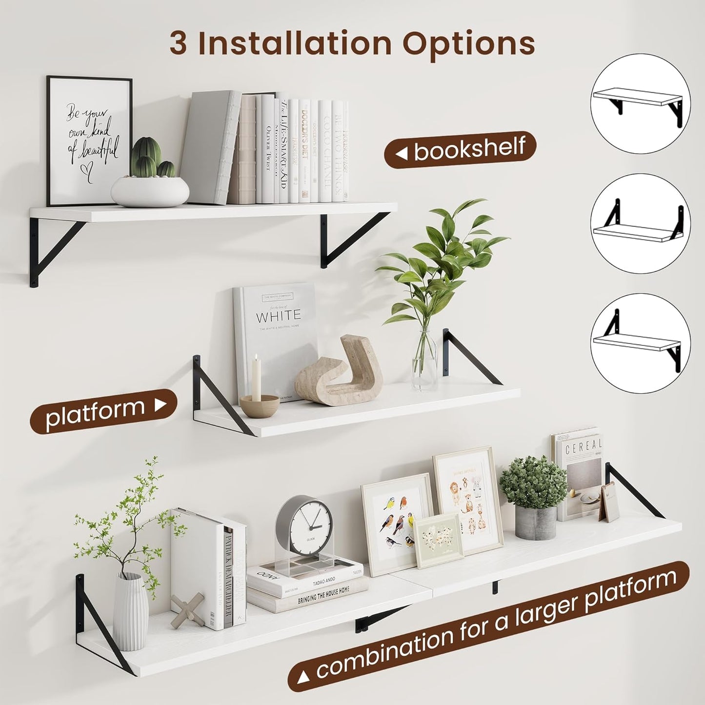 Axeman White Floating Shelves for Wall - 30 Inch Wide x 10 Inch Deep Floating Shelves Set of 2 -White Wide Wall Shelves for Living Room Bathroom Bedroom