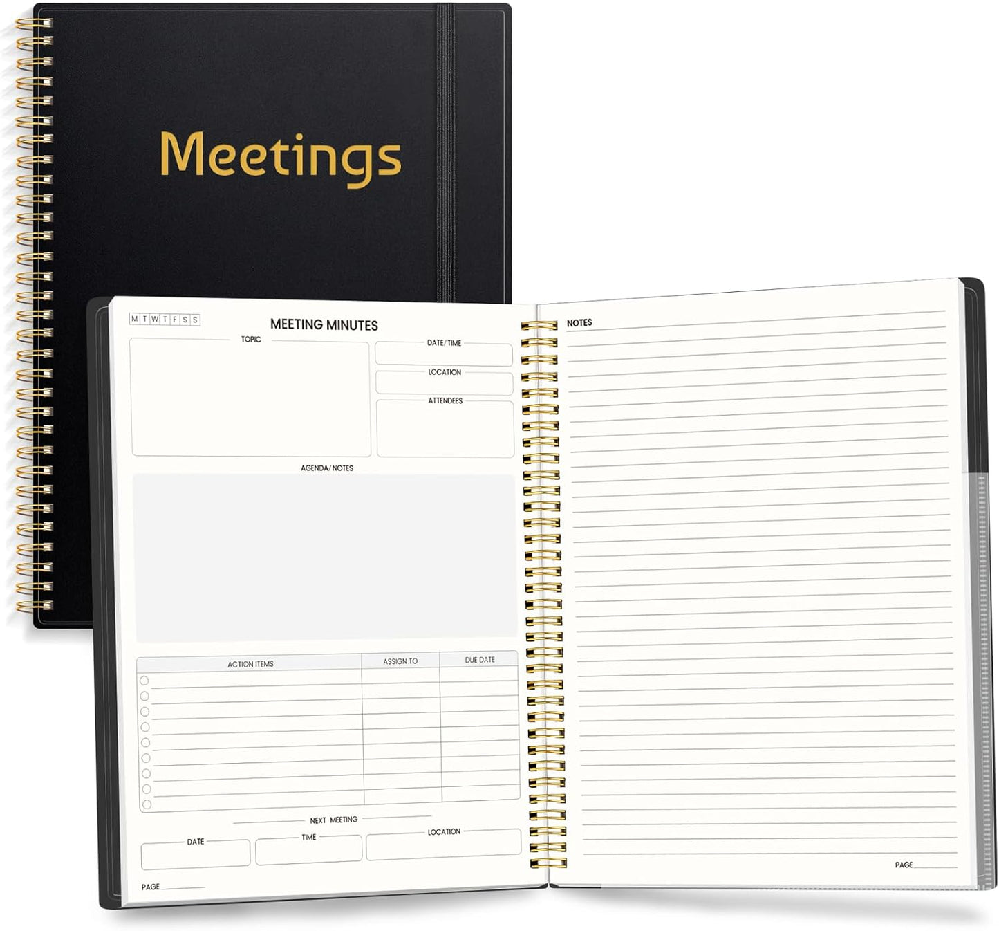 SUNEE Half Meeting Half Note 8.5"x11" Notebook for Work – 140 Pages, A4 Size Project Planner for Women&Men, Minutes Organizer for Meeting Notes, Ideas for Office/Business, PVC Waterproof Cover, Black
