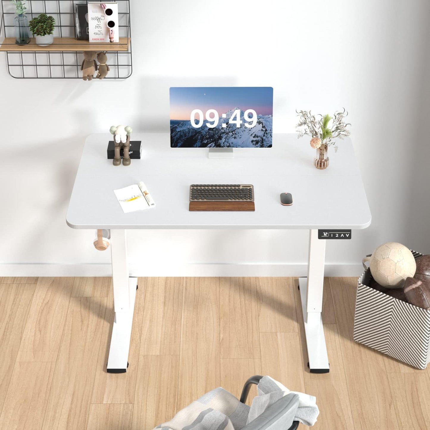 Furmax Electric Height Adjustable Standing Desk Large 40 x 24 Inches Sit Stand up Desk Home Office Computer Desk Memory Preset with T-Shaped Metal Bracket, White