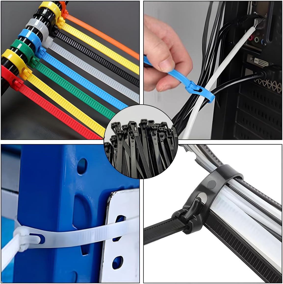 100 PCS 8 Inch Self-Locking Reusable Cable Ties Black – Adjustable Nylon Zip Ties, 55 LBS Strength for Home, Office, Wires & Cord Organization (Indoor/Outdoor)