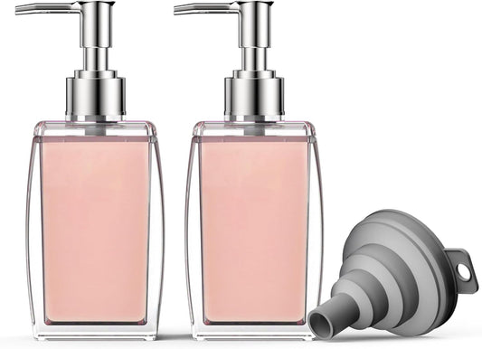 Pink Soap Dispenser with Refillable Plastic Pump for Bathroom Sink or Kitchen Counter, Ideal for Hand Soap, Liquid Soap, Dish Soap, or Lotion Use