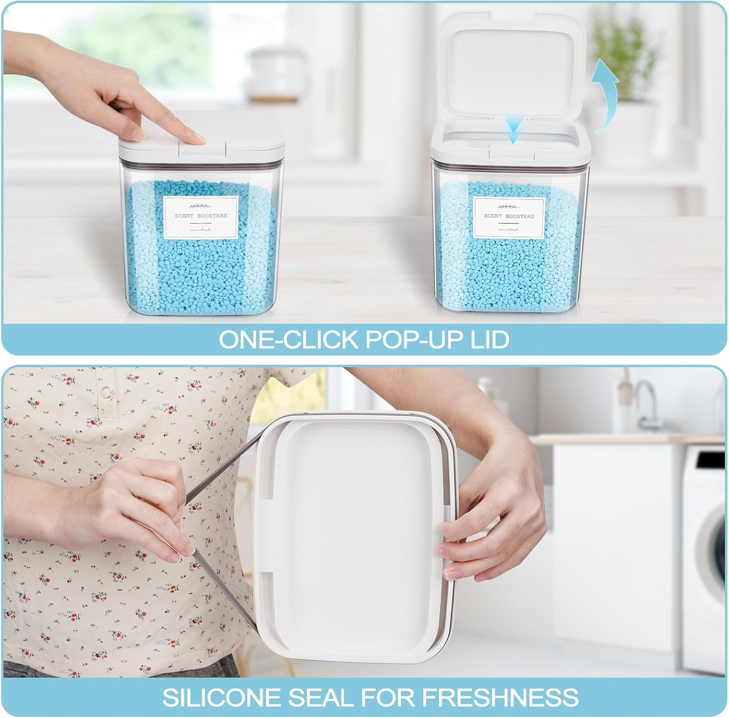 4 Pack Stackable Laundry Pods Container & Dryer Sheet Holder with Pop-Up Lids & Labels, Sealing Laundry Room Organization and Storage Jars for Powder, Scent Bead, Dryer Balls