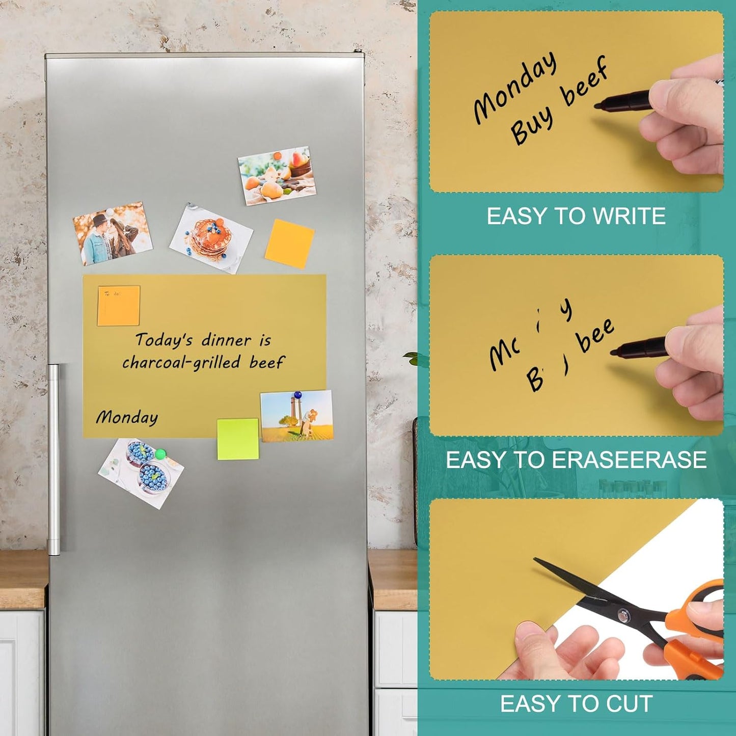 PATIKIL Magnetic Dry Erase Board Sheet for Fridge, 6 Pcs 12 x 8 Inch Erasable Refrigerator Whiteboard for Kitchen for Home Kitchen Organizer Planner Office Storage, Gold (0.6mm)