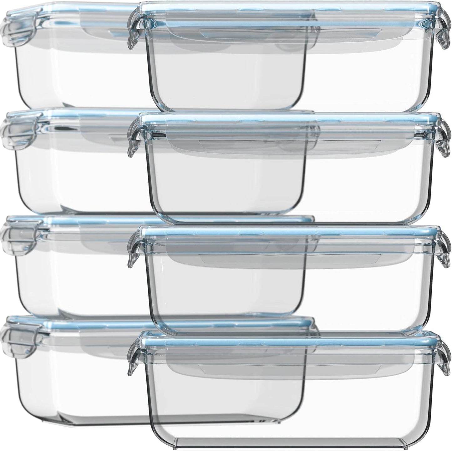 Razab 16 Pc (Set of 8) 30 Oz Glass Meal Prep Containers with Lids, Airtight Large Glass Food Storage Containers, Reusable Leak Proof BPA Free, Freezer to Oven and Dishwasher Safe
