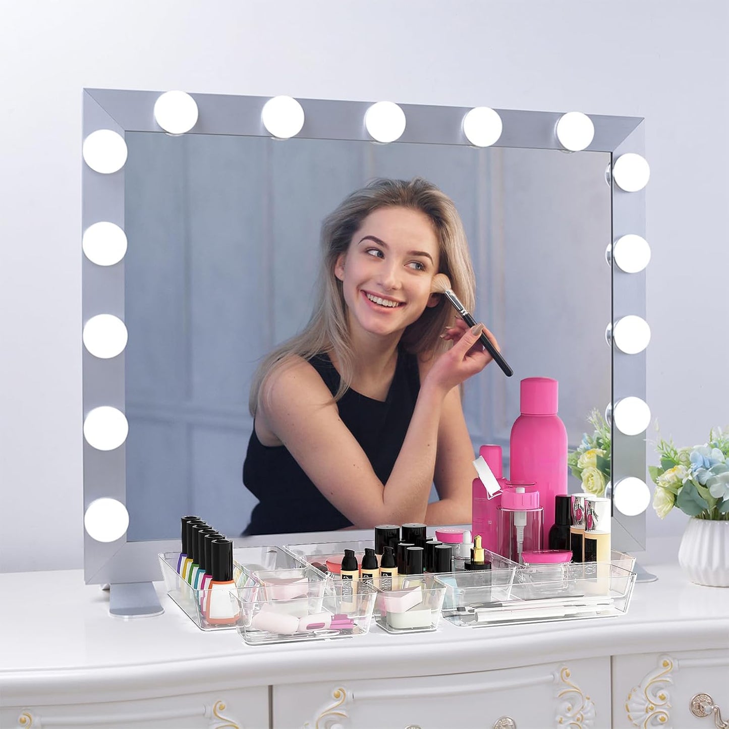 Drawer Organizers Set of 65, 4 Sizes Clear Plastic Drawer Organizers and Storage Bins for Kitchen, Bathroom, Office, Dresser Desk Drawer Organizer Tray for Jewelry, Makeup, Junk, Gadgets