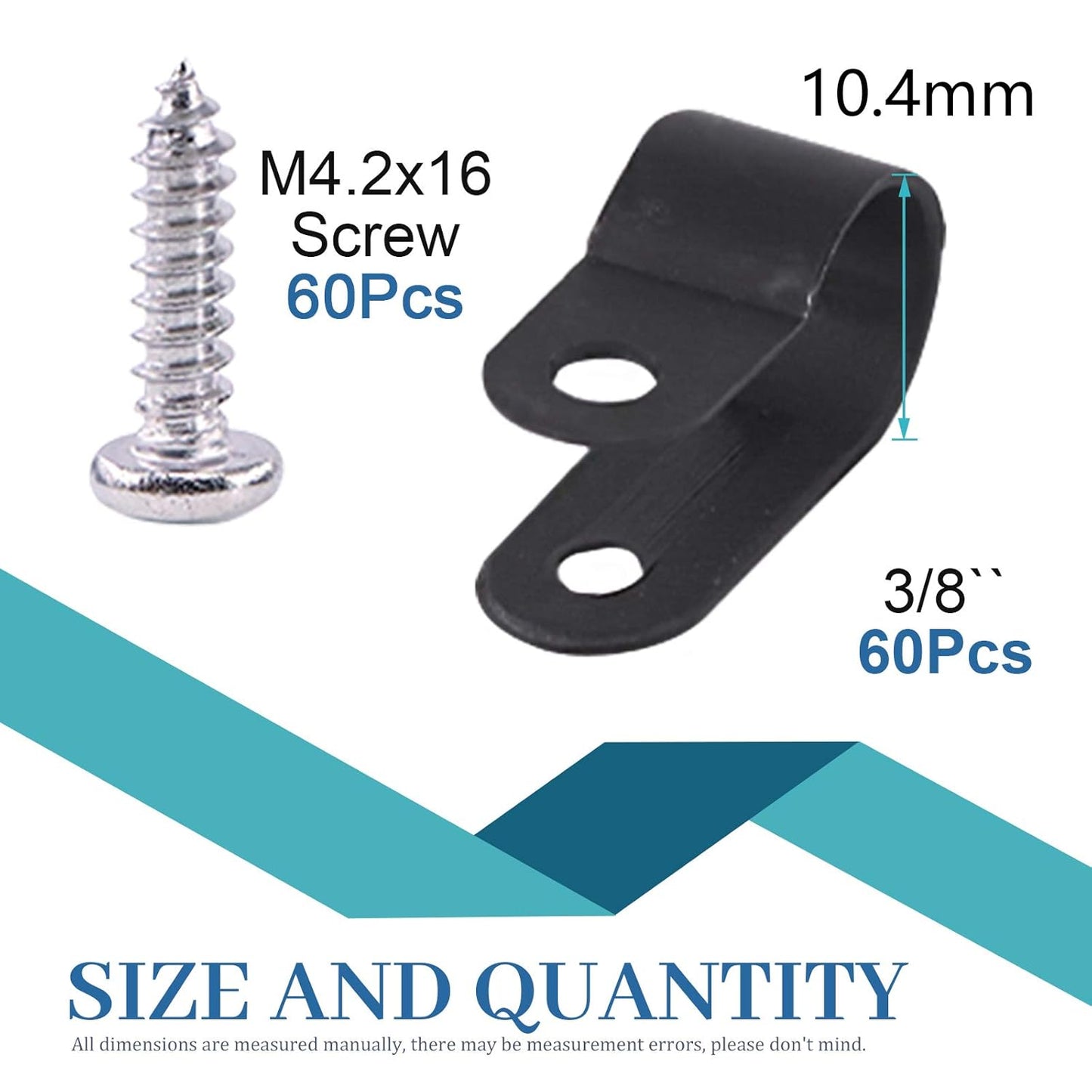 Glarks 60Pcs 3/8 Inch Black Nylon Screw Mounting R-Type Cable Clip Wire Clamp with 60Pcs Screws for Wire, Cable, Conduit and Cable Conduit Kit (Black)