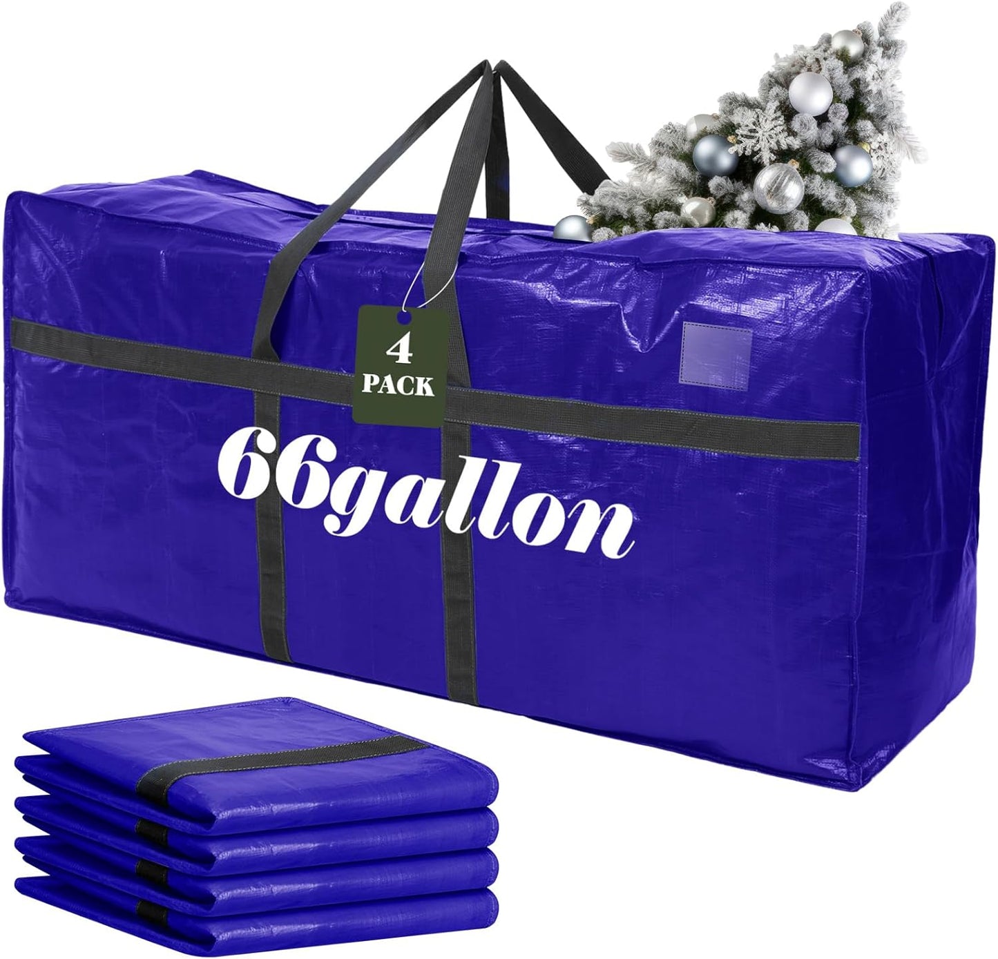 4 Pcs 66 Gallon Large Moving Bags with Zipper and Handles Foldable Storage Duffle Bags Heavy Duty Extra Large Totes for College Dorm Travel Clothes Blankets Bedding Moving (Navy Blue)