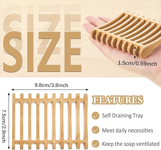 Suclain 3 Pieces Bamboo Soap Dishes Self Draining Wooden Bar Soap Holder for Sponge Dryer Bathroom Toilet Shower Kitchen Restaurant Counter