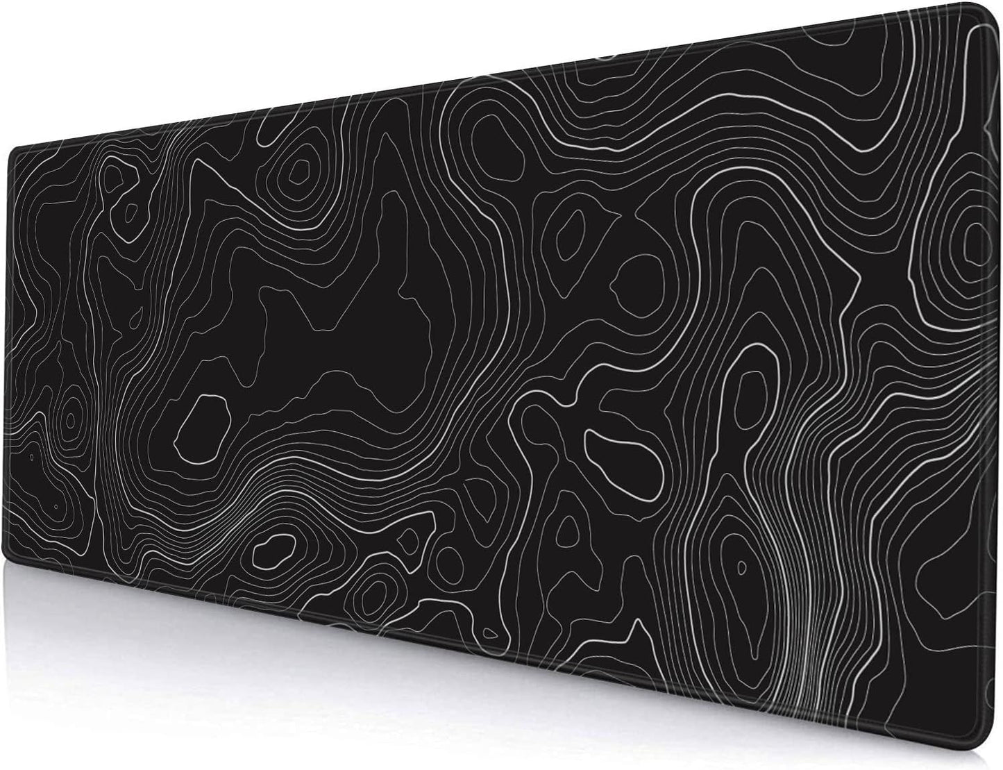Gaming Mouse Pad, Large Topographic Mouse Pads for Desk, Non-Slip Rubber Base Mousepad, Keyboard Mouse Mat, Desk Pad with Stitched Edges, 31.5x11.8inch, Black Geographic Lines