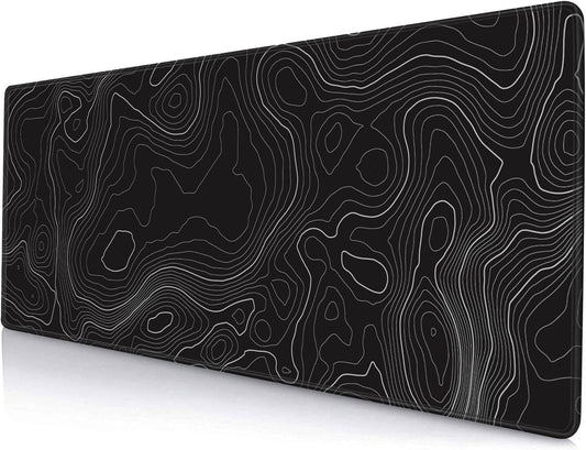 Gaming Mouse Pad, Large Topographic Mouse Pads for Desk, Non-Slip Rubber Base Mousepad, Keyboard Mouse Mat, Desk Pad with Stitched Edges, 31.5x11.8inch, Black Geographic Lines