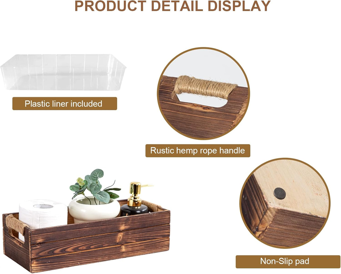 TIMRIS Rustic Wooden Toilet Paper Holder, Farmhouse Bathroom Decor, Tank Basket, Decorative Storage Container (Rustic Brown)