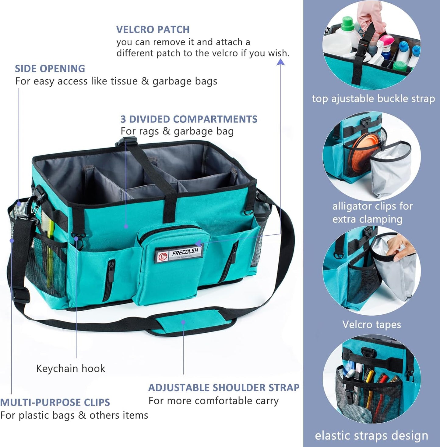 Large Cleaning Supplies Organizer-Cleaning Caddy Organizer With Handles & Shoulder Strap-Cleaning Bags for Cleaning Suppliers-Housekeepers Wearable Cleaning Tote 2023 Upgraded, Teal