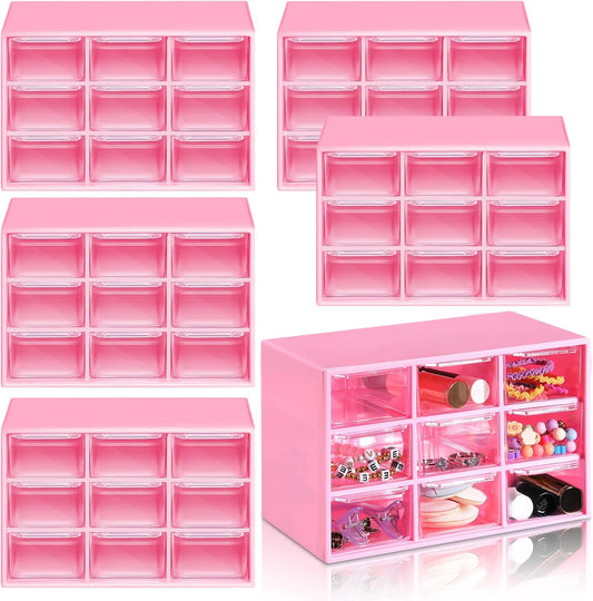 Amyhill 6 Pcs Mini Drawer Organizer Small Organizer with 9 Drawers Plastic Desktop Craft Storage Box for Office Home Room Jewelry Cosmetics Collection(Rose Red)