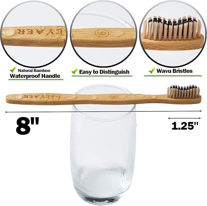 20 Count Bamboo Toothbrushes (Soft+Medium), Natural Wood Toothbrush Bulk, Eco-Friendly, BPA Free, Biodegradable & Compostable Charcoal Wooden - Reusable Travel Toothbrushes