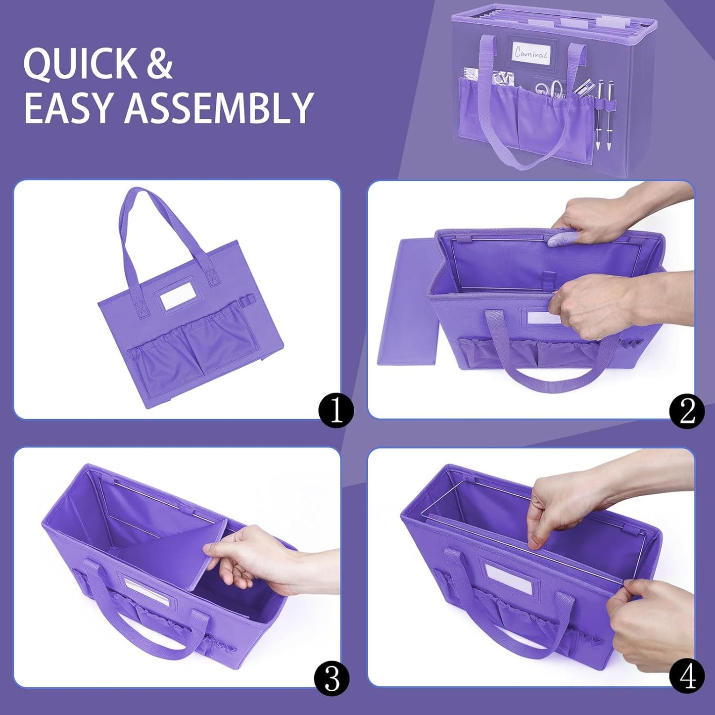 abcxgood Desktop File Organizer Box,Collapsible Hanging Filing Box,Home Office Document Storage Organizer with Front Pocket and Handles, Letter Size Folder. (PURPLE)