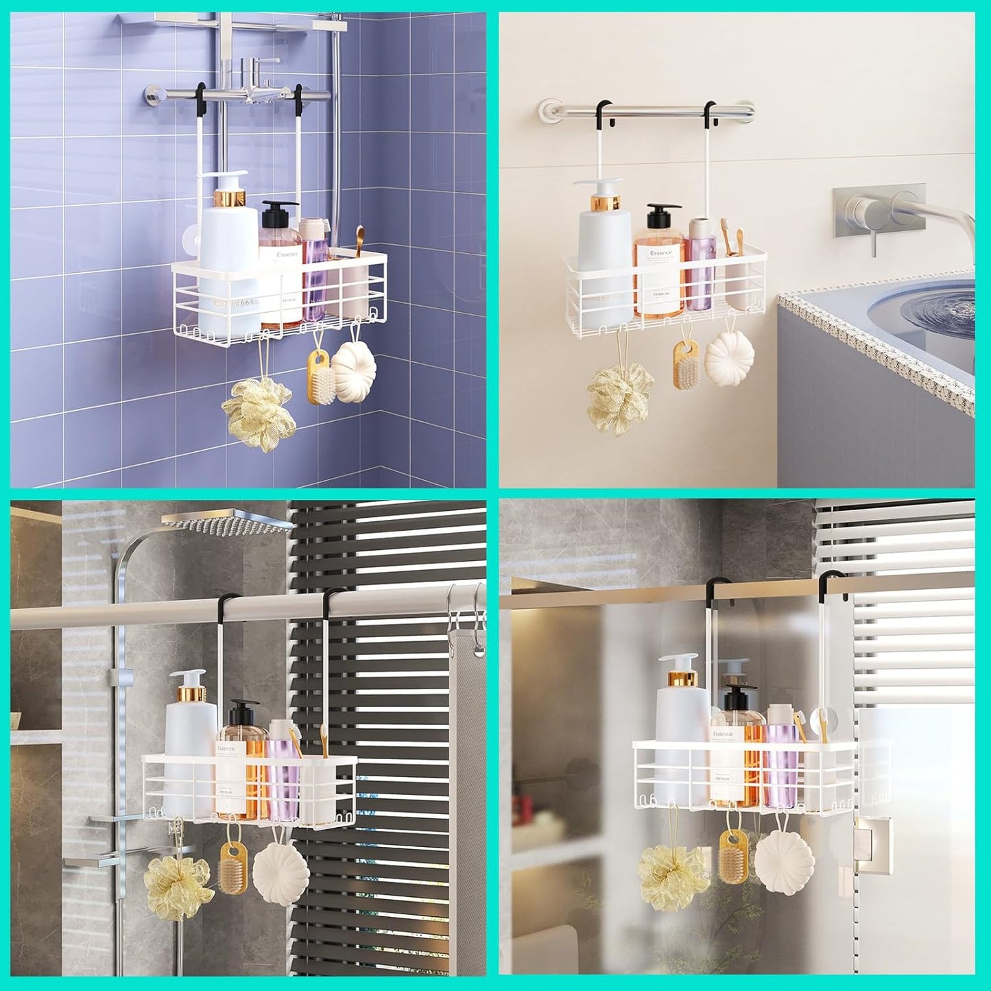 HapiRm Hanging Shower Caddy Organizer - No Drilling Shower Organizer with Hooks, Rustproof & Waterproof 304 Stainless Steel Bathroom Shelves - White (1 Basket)