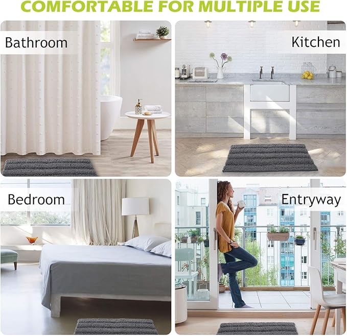 KGORGE Grey Bathroom Rugs - Water Absorbent Bath Mat Gifts Thick Shaggy Floor Cover Quick Drying Shower Carpet for Toilet Shower Kitchen, 47" x 24", 1 Pc