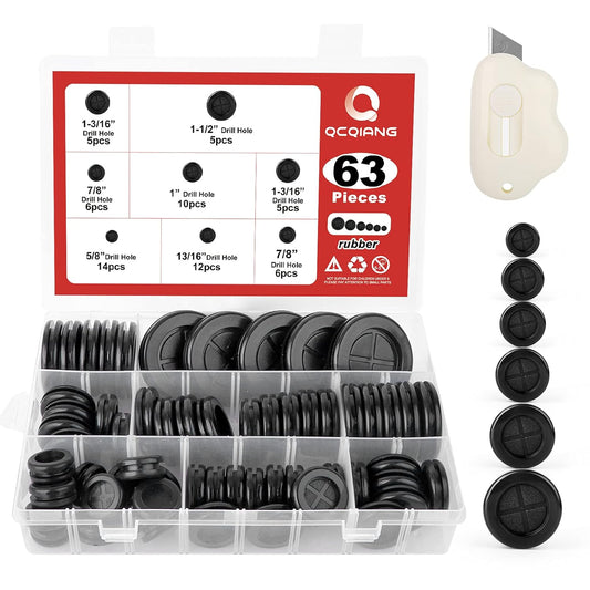 63Pcs Rubber Grommet Kit, Drill Hole Firewall Hole Plugs Wire Protection, 6 Sizes 5/8" 13/16" 7/8" 1" 1-3/16" 1-1/2"(Round)