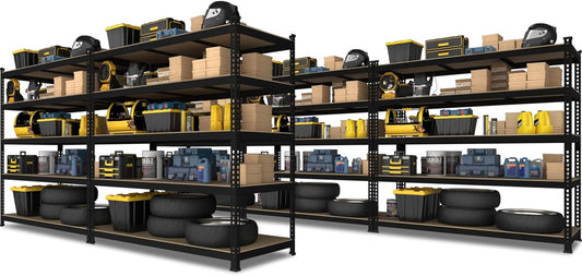 PrimeZone 48" x 24" x 72" Heavy Duty 5 Tier Adjustable Garage Storage Shelving, Metal Utility Rack Shelf Unit for Warehouse Pantry Closet Kitchen, Black, 5 Pack