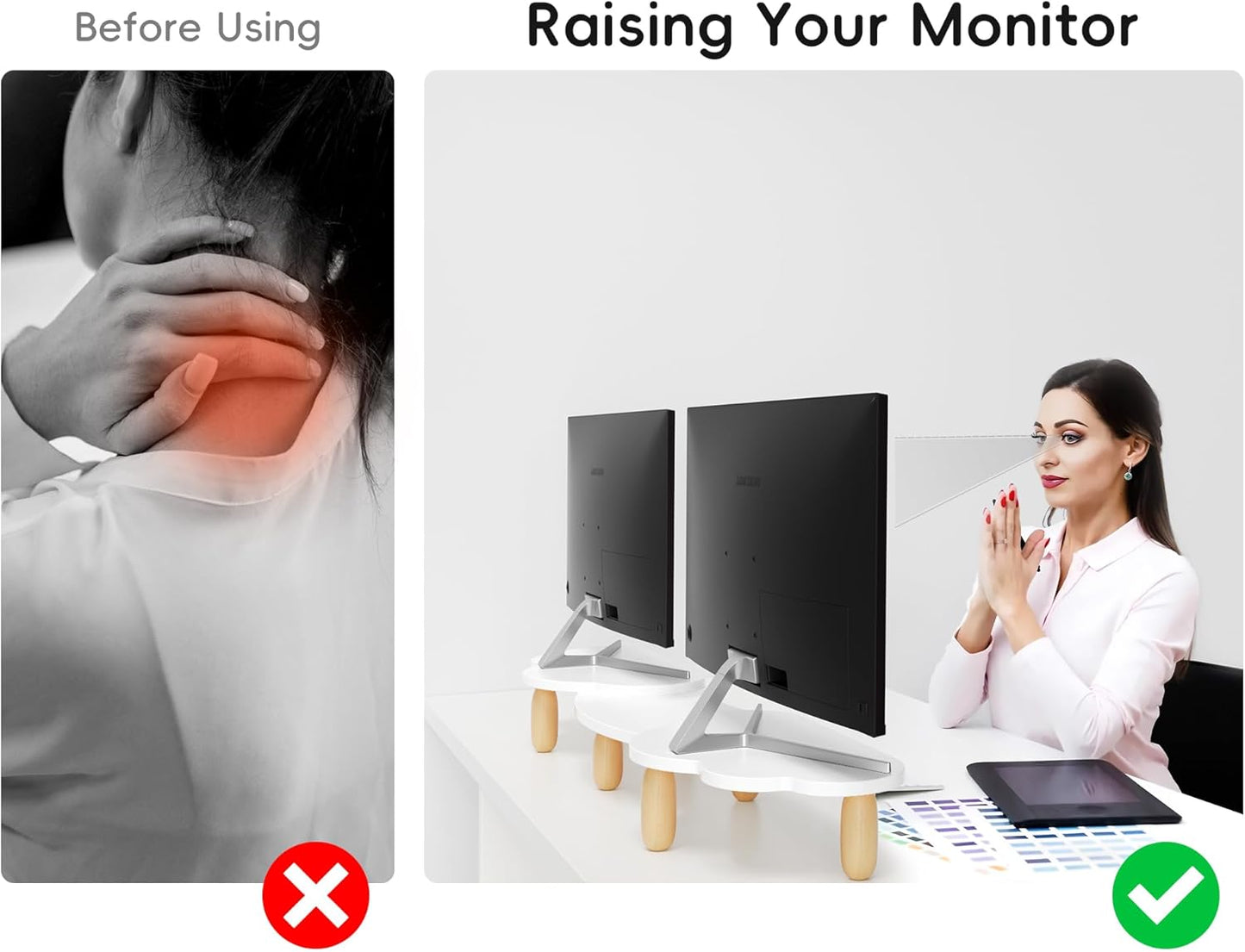 Dual Monitor Stand Riser,Rainbow Cloud Desktop Computer Stand for 2 Monitors,Adjustable Length and Angle Multifunctional Desktop Organizer Stand for Laptop, PC, Computer, Printer,White