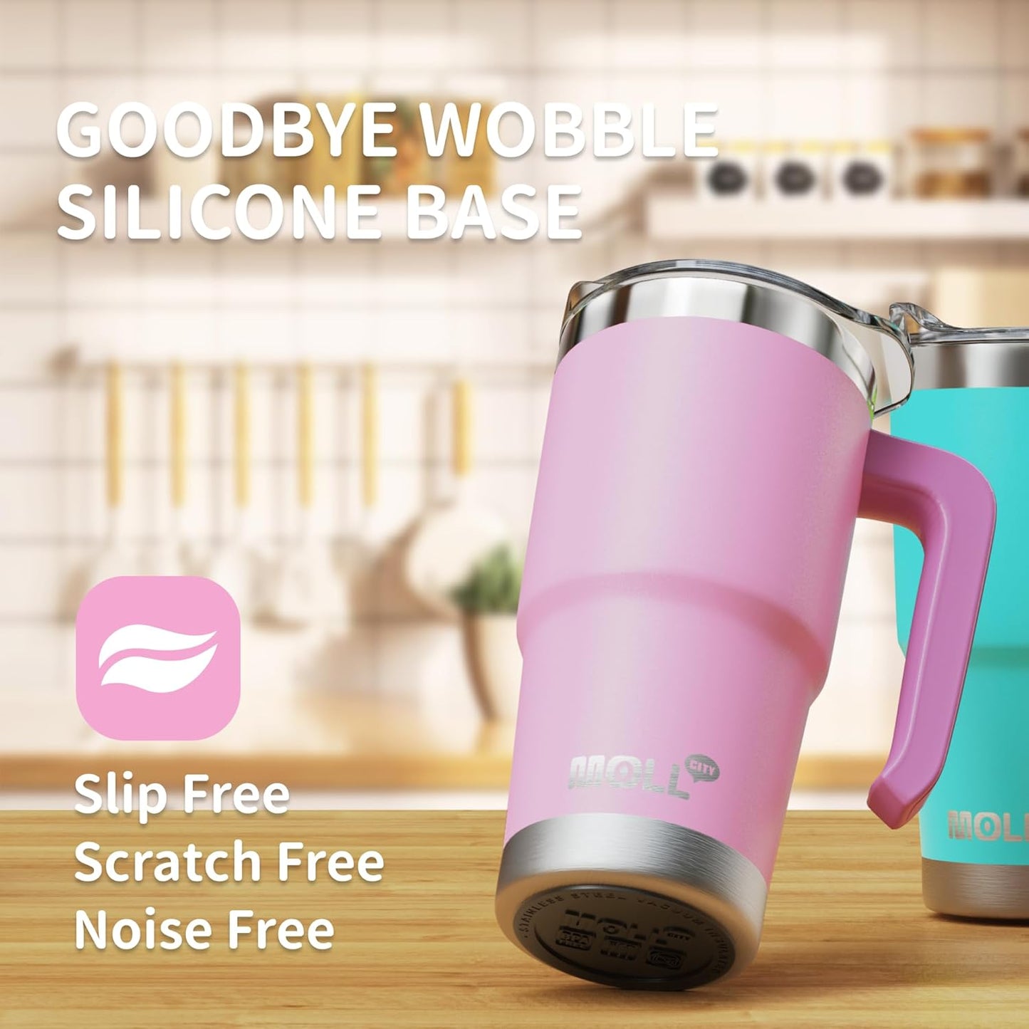 Insulated Tumbler with Handle 16 oz Stainless Steel Double Wall Vacuum Tumbler Cups Travel Coffee Mug with Lid and Straw (Purple Pink)
